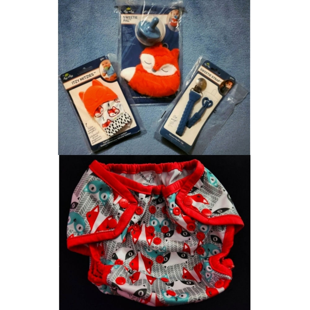 NWT Fox-Themed Baby Diaper Cover And Accesories Bundle - Itzy Ritzy & Rumparooz